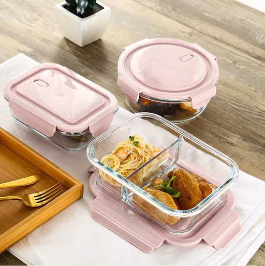 Lunch Bento Box Frigorifero sigillato per alimenti in vetro congelato per frutta e verdura Contenitore per pranzo in vetro con riscaldamento speciale
