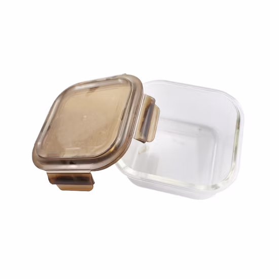 Contenitore per alimenti quadrato Bento in vetro borosilicato da 520 ml, adatto al microonde, con coperchio intelligente