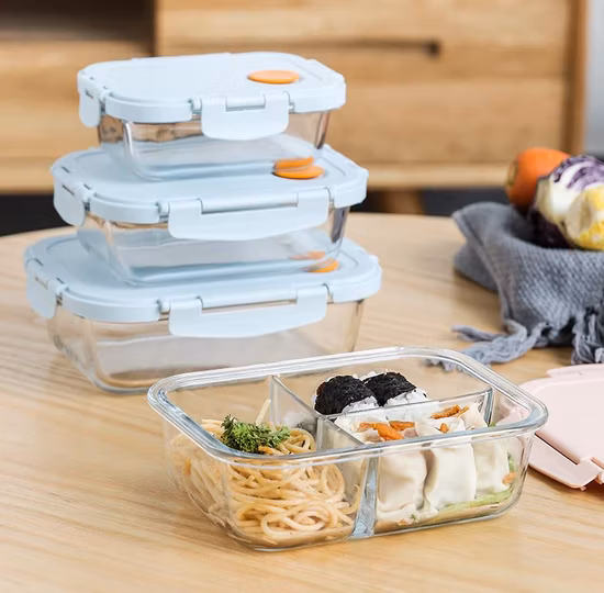 Contenitore per alimenti in vetro borosilicato con coperchio ermetico in bambù/portapranzo Bento