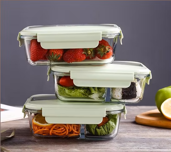 Contenitori per alimenti in vetro ermetici senza BPA, contenitori per la preparazione dei pasti in vetro, scatole Bento per il pranzo in vetro con coperchi in bambù o PP