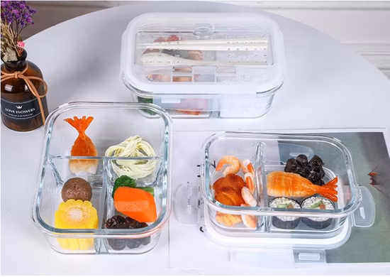 Contenitori per la preparazione dei pasti in vetro ad alto contenuto di vetro borosilicato di qualità superiore Contenitore per alimenti a 3 scomparti Bento Box
