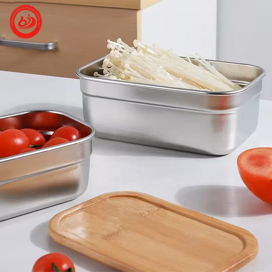 Scatola da pranzo Bento personalizzata all'ingrosso in acciaio inossidabile di dimensioni multiple con coperchio in bambù